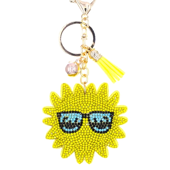 Sparkling sun with sunglasses keychain • ball and tassel•NWT - Picture 2 of 16